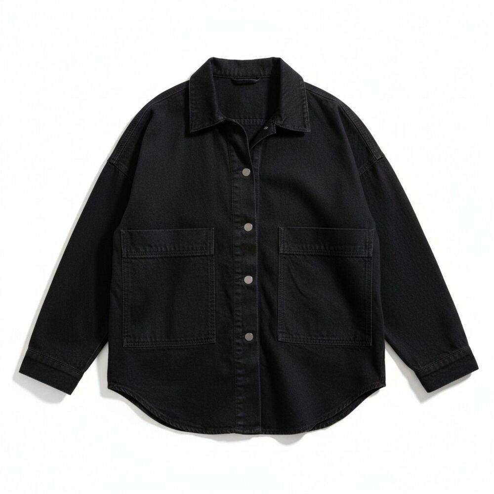 THE DROP Women's Pilar Oversized Black Denim Shirt Jacket, NWT! Size Large